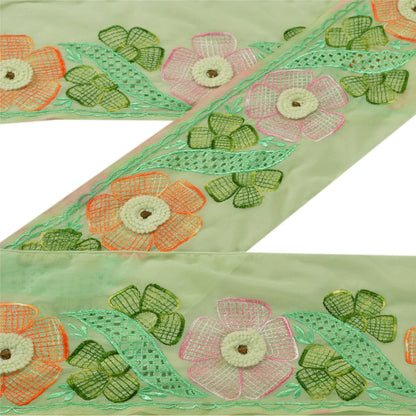 Sanskriti Vintage Sari Border Hand Embroidered 1 Yd Trim Sewing Green Craft Lace