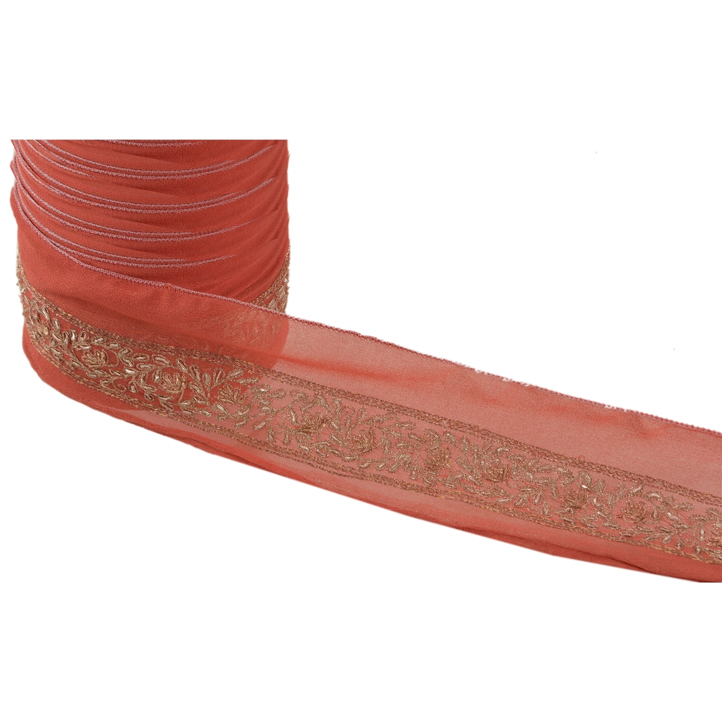 Sanskriti Vintage Sari Border Hand Embroidered 1 Yd Trim Sewing Peach Craft Lace