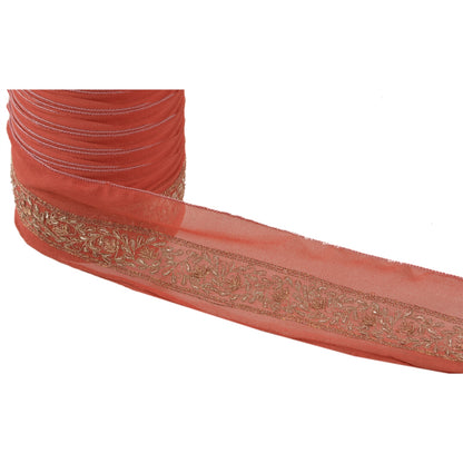 Sanskriti Vintage Sari Border Hand Embroidered 1 Yd Trim Sewing Peach Craft Lace