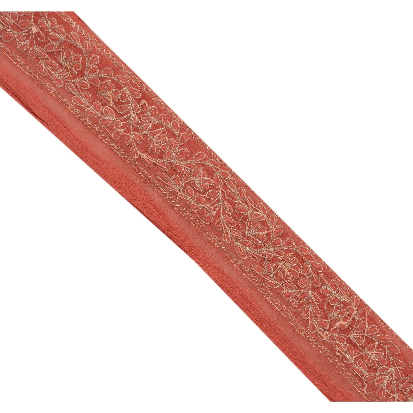 Sanskriti Vintage Sari Border Hand Embroidered 1 Yd Trim Sewing Peach Craft Lace