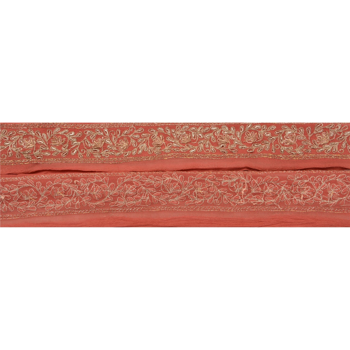 Sanskriti Vintage Sari Border Hand Embroidered 1 Yd Trim Sewing Peach Craft Lace