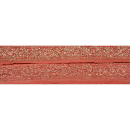 Sanskriti Vintage Sari Border Hand Embroidered 1 Yd Trim Sewing Peach Craft Lace