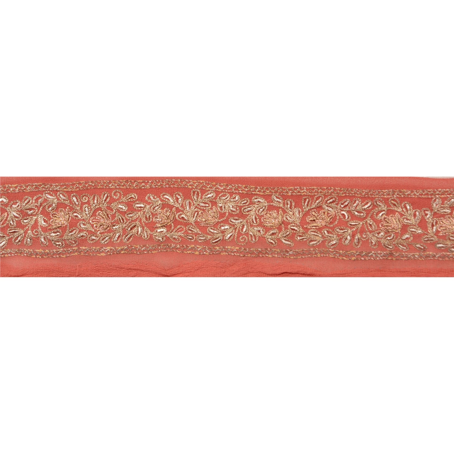 Sanskriti Vintage Sari Border Hand Embroidered 1 Yd Trim Sewing Peach Craft Lace