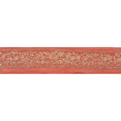 Sanskriti Vintage Sari Border Hand Embroidered 1 Yd Trim Sewing Peach Craft Lace