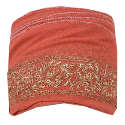 Sanskriti Vintage Sari Border Hand Embroidered 1 Yd Trim Sewing Peach Craft Lace