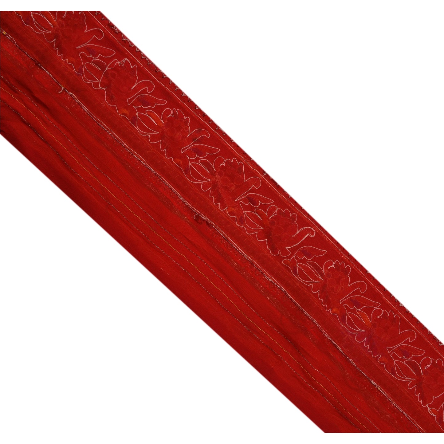 Sanskriti Vintage Border Antique Hand Beaded 1 Yd Indian Trim Sewing Orange Lace