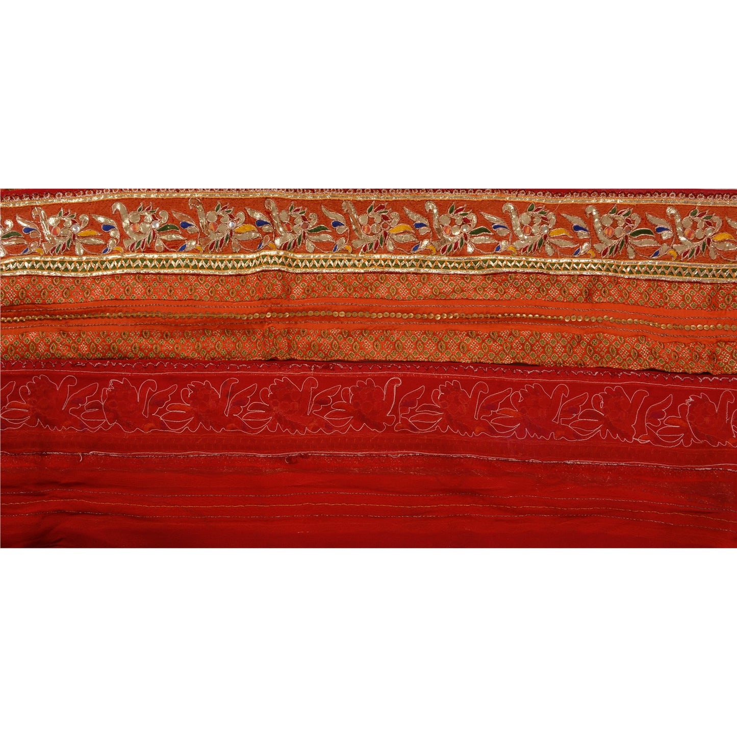 Sanskriti Vintage Border Antique Hand Beaded 1 Yd Indian Trim Sewing Orange Lace