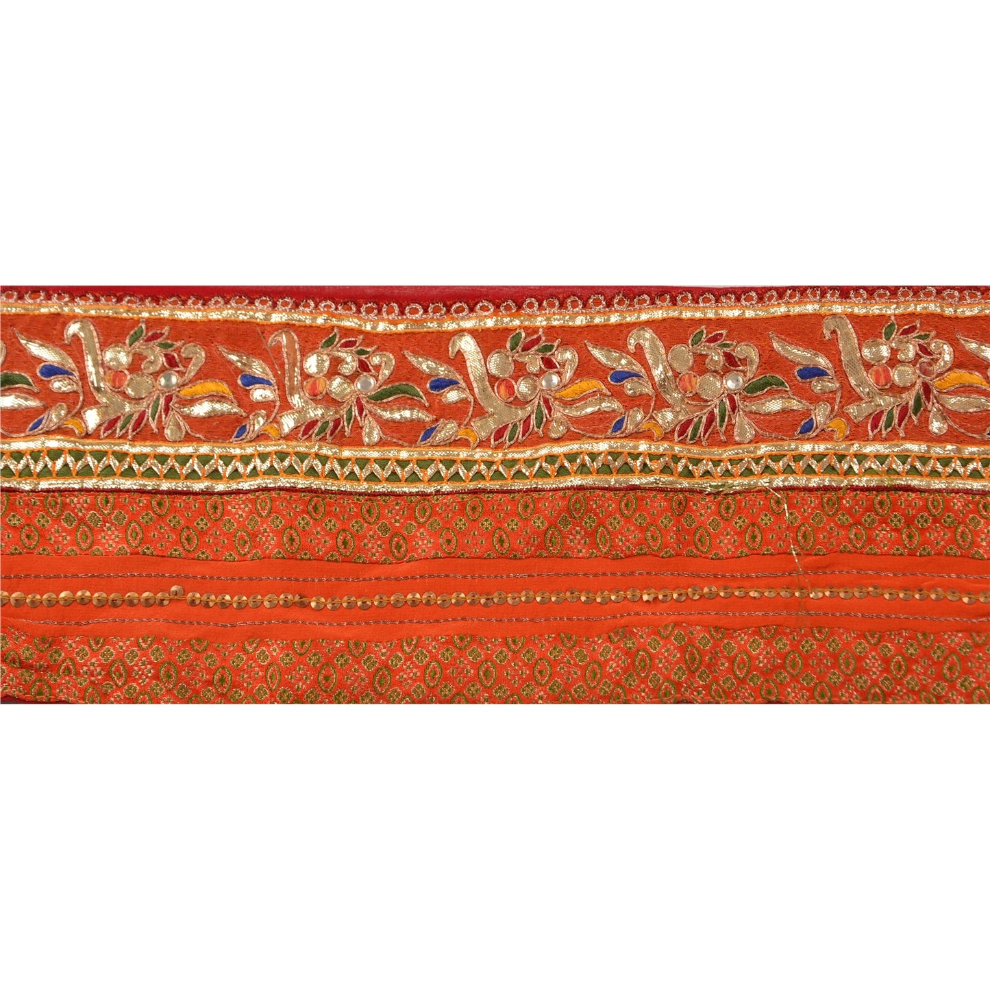 Sanskriti Vintage Border Antique Hand Beaded 1 Yd Indian Trim Sewing Orange Lace