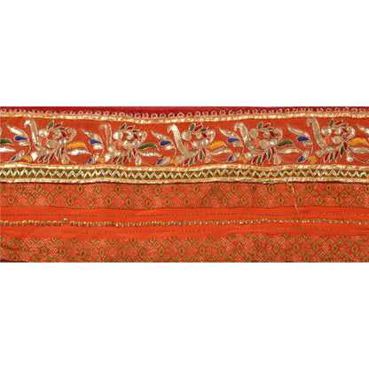 Sanskriti Vintage Border Antique Hand Beaded 1 Yd Indian Trim Sewing Orange Lace
