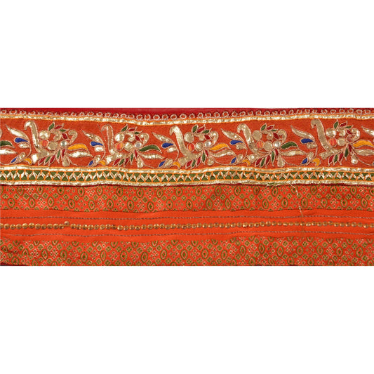 Sanskriti Vintage Border Antique Hand Beaded 1 Yd Indian Trim Sewing Orange Lace