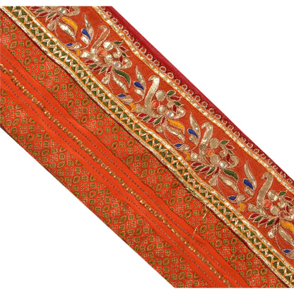 Sanskriti Vintage Border Antique Hand Beaded 1 Yd Indian Trim Sewing Orange Lace