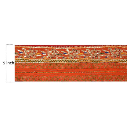 Sanskriti Vintage Border Antique Hand Beaded 1 Yd Indian Trim Sewing Orange Lace