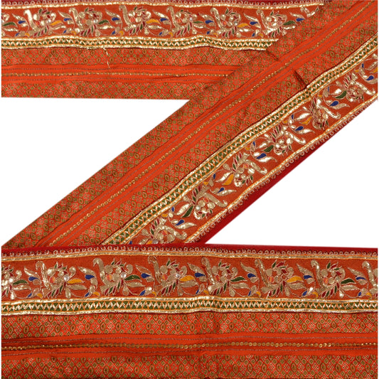 Sanskriti Vintage Border Antique Hand Beaded 1 Yd Indian Trim Sewing Orange Lace