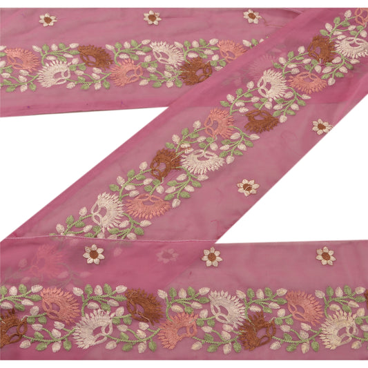 Санскрити Винтаж Сари Кайма Вышитая Отделка 1Yd Индийское Розовое Ремесло Цветочное Кружево