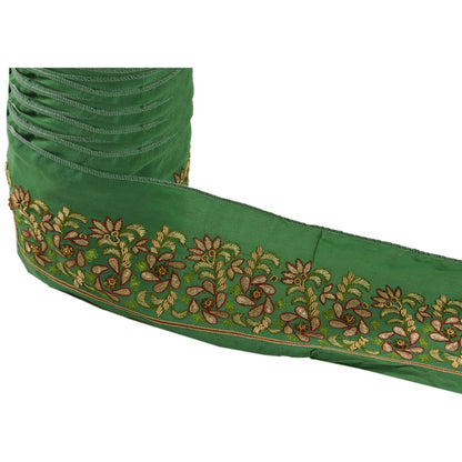 Sanskriti Vintage Sari Border Hand Beaded 1Yd Indian Trim Sewing Green Zari Lace