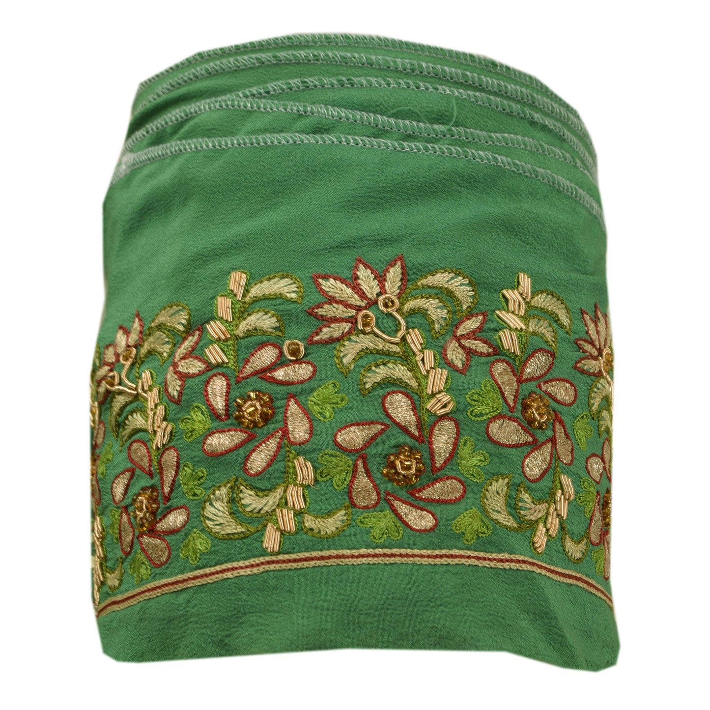 Sanskriti Vintage Sari Border Hand Beaded 1Yd Indian Trim Sewing Green Zari Lace