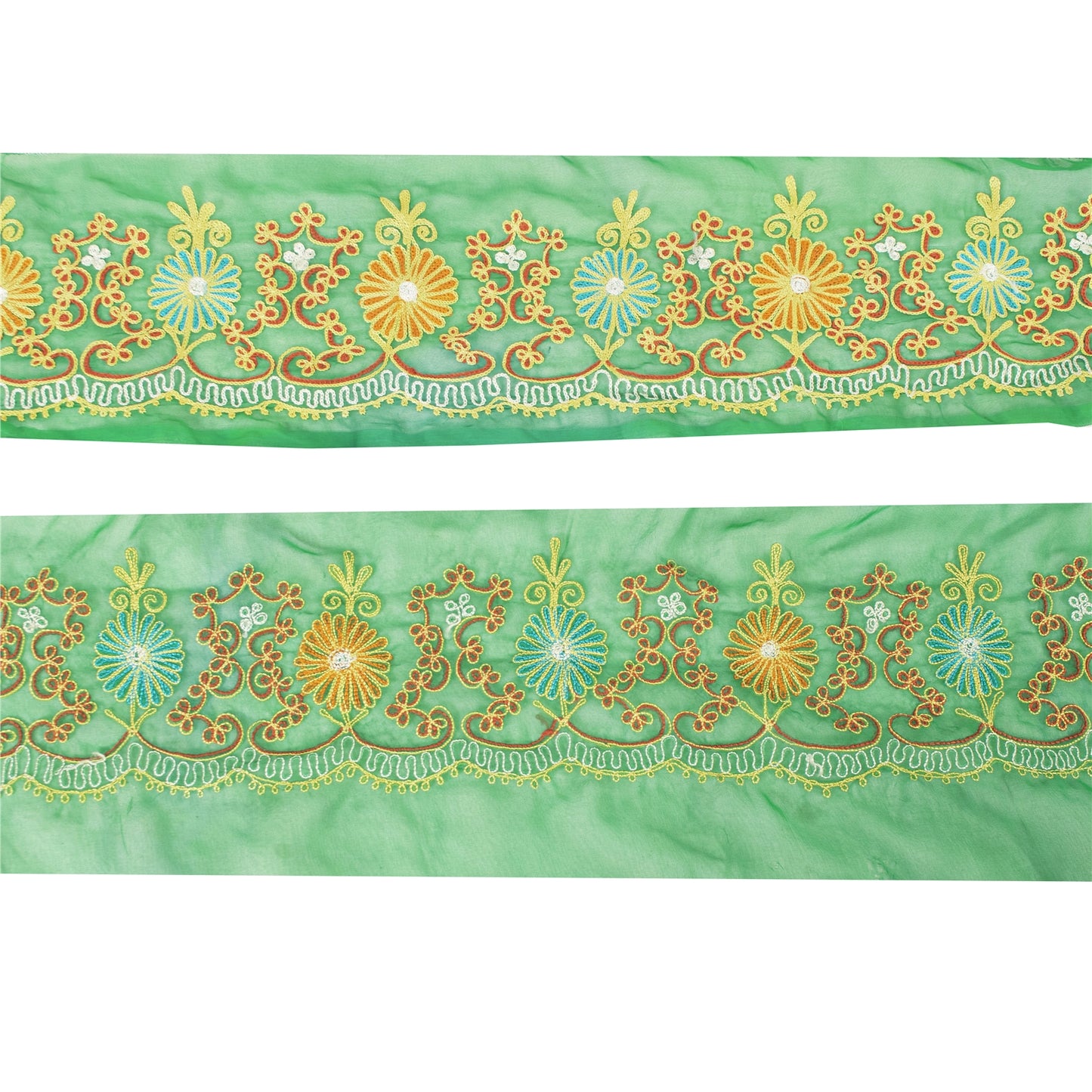 Sanskriti Vintage Border Antique Hand Embroidered Ari Work 1YD Trim Craft Lace