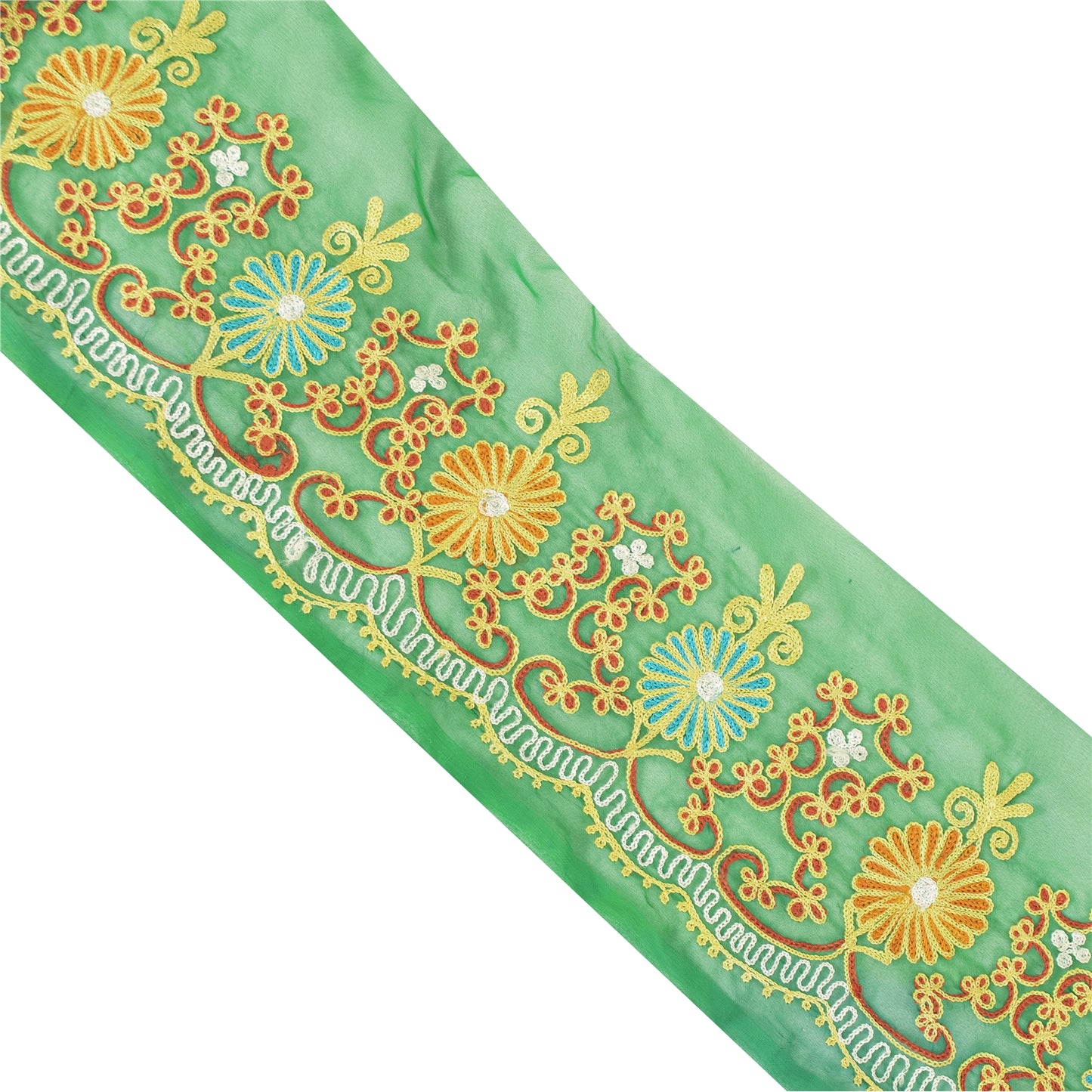 Sanskriti Vintage Border Antique Hand Embroidered Ari Work 1YD Trim Craft Lace