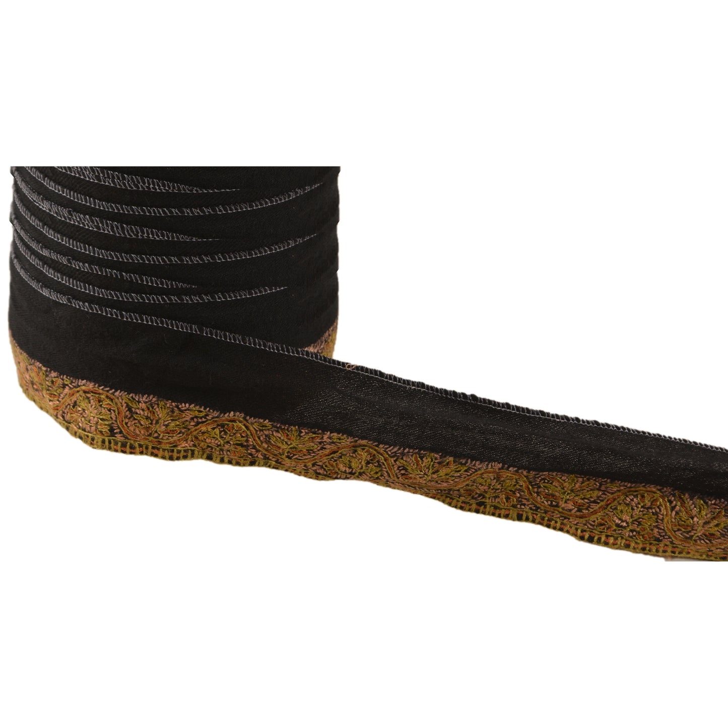 Sanskriti Vintage Sari Border Hand Embroidered Suzani 1Yd Trim Ribbon Black Lace