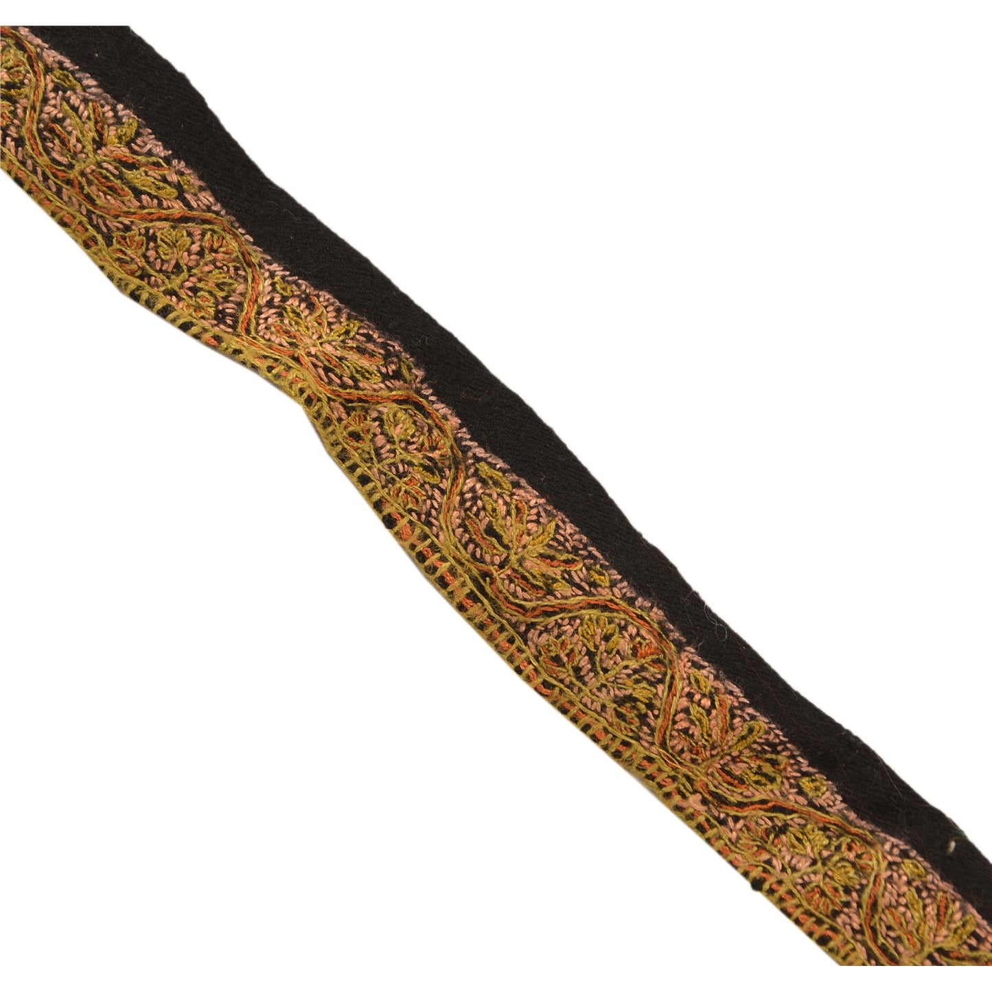 Sanskriti Vintage Sari Border Hand Embroidered Suzani 1Yd Trim Ribbon Black Lace