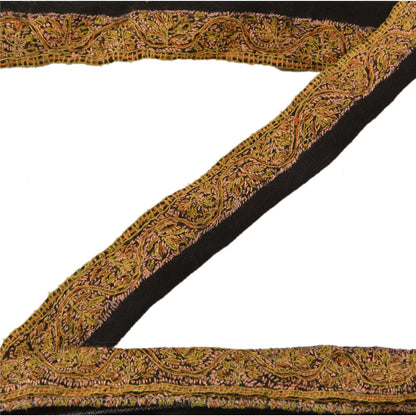 Sanskriti Vintage Sari Border Hand Embroidered Suzani 1Yd Trim Ribbon Black Lace