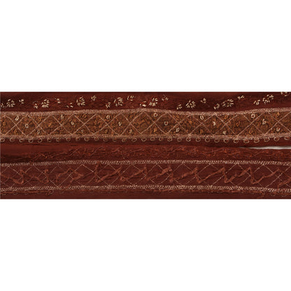 Sanskriti Vintage Sari Border Hand Embroidered 1Yd Indian Trim Ribbon Brown Lace