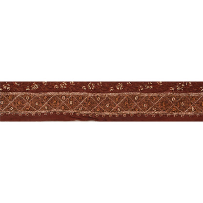 Sanskriti Vintage Sari Border Hand Embroidered 1Yd Indian Trim Ribbon Brown Lace