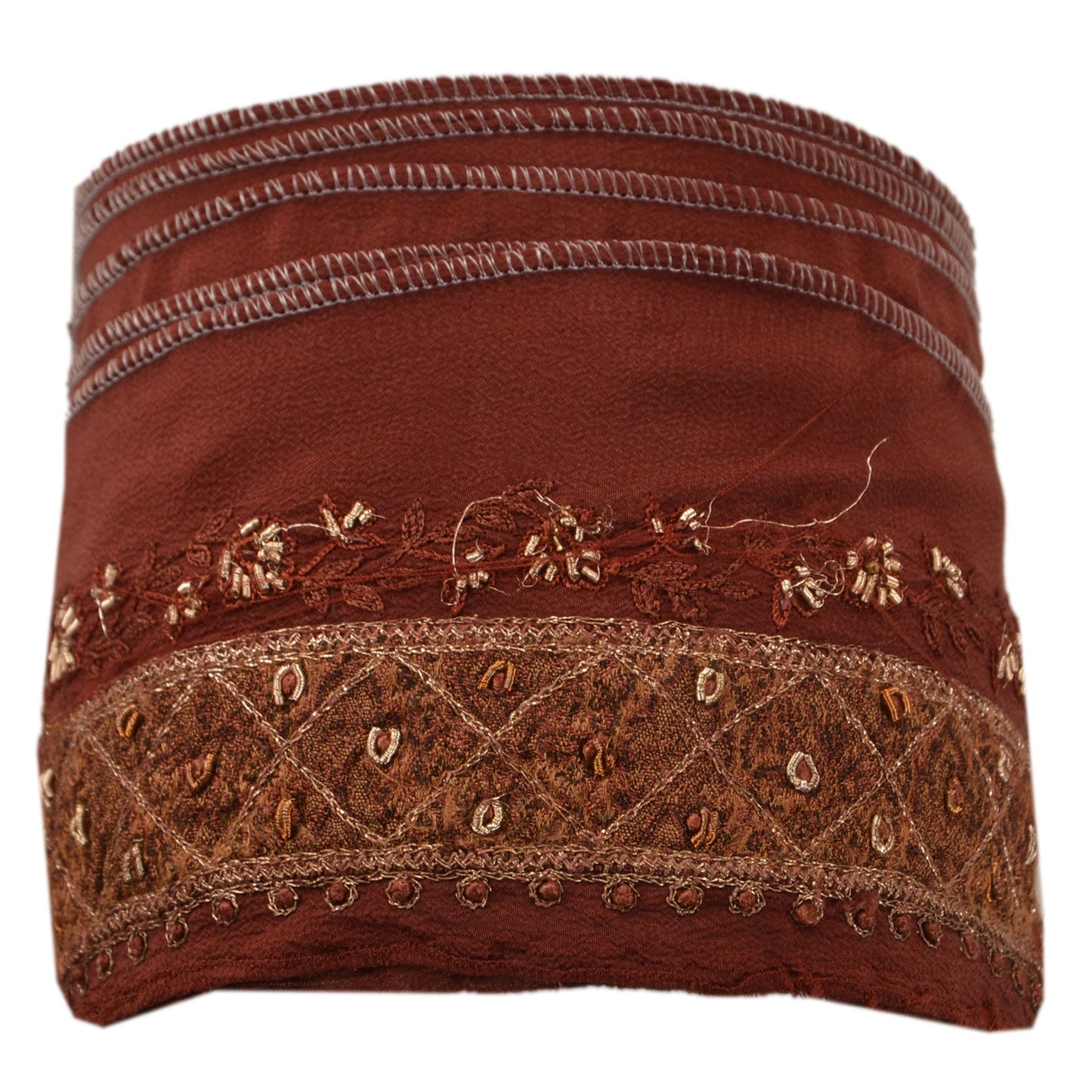 Sanskriti Vintage Sari Border Hand Embroidered 1Yd Indian Trim Ribbon Brown Lace