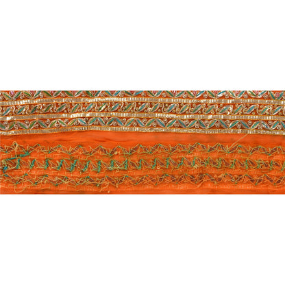Sanskriti Vintage Sari Border Hand Beaded 1 Yd Indian Trim Ribbon Orange Lace