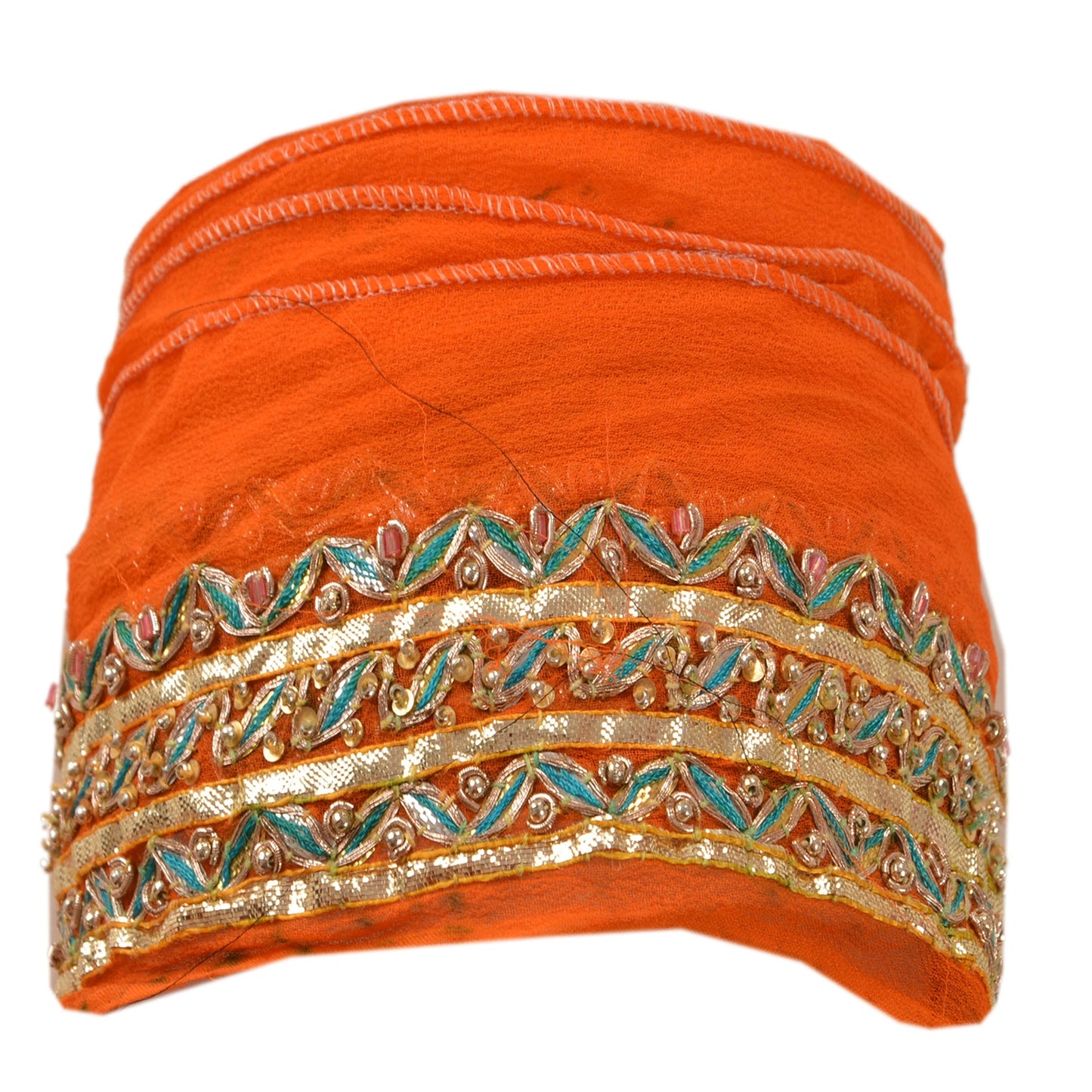 Sanskriti Vintage Sari Border Hand Beaded 1 Yd Indian Trim Ribbon Orange Lace