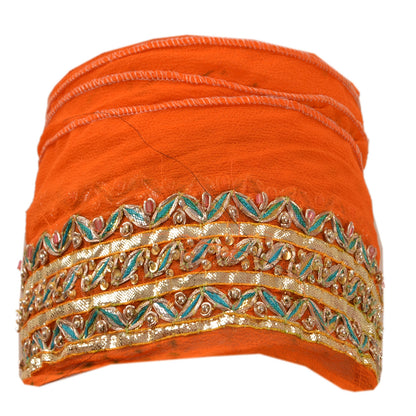 Sanskriti Vintage Sari Border Hand Beaded 1 Yd Indian Trim Ribbon Orange Lace