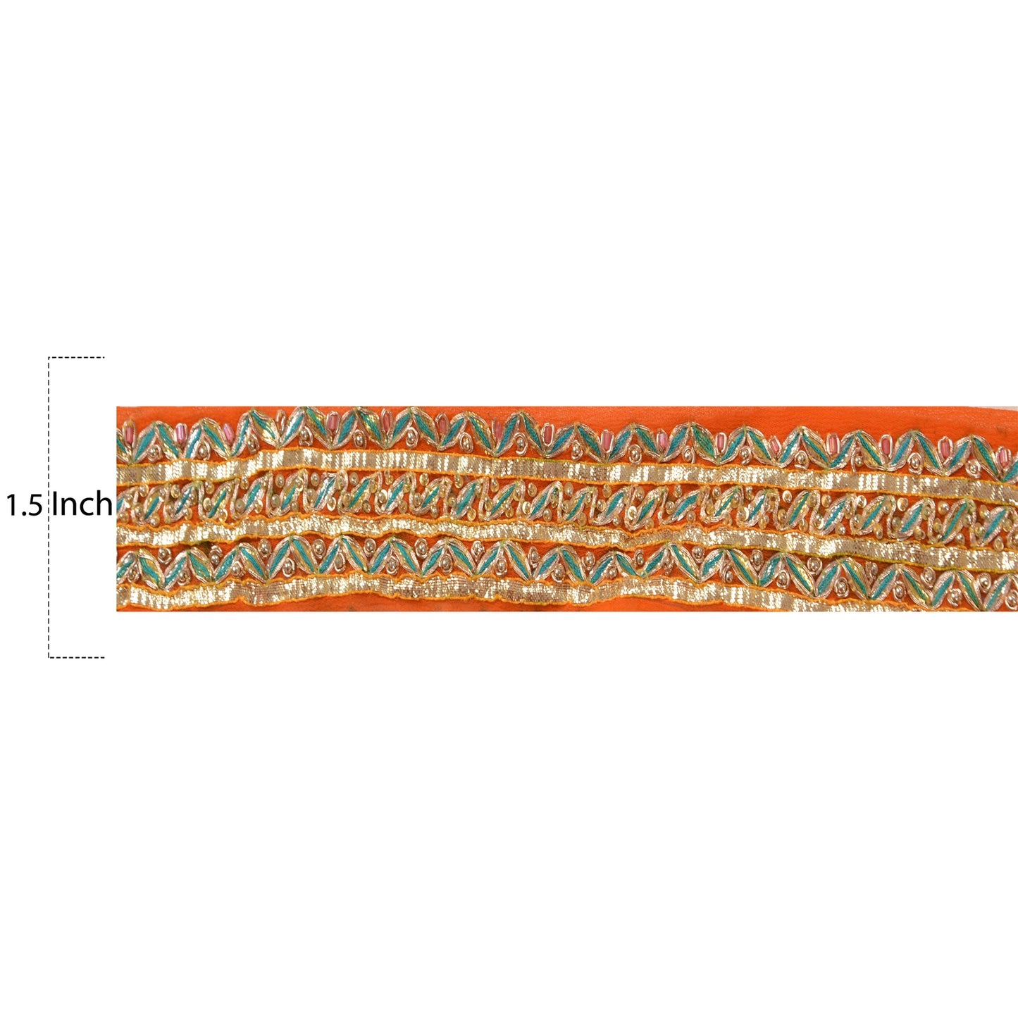 Sanskriti Vintage Sari Border Hand Beaded 1 Yd Indian Trim Ribbon Orange Lace