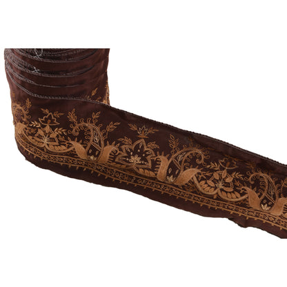 Sanskriti Vintage Sari Border Hand Embroidered 1 Yd Trim Sewing Brown Craft Lace