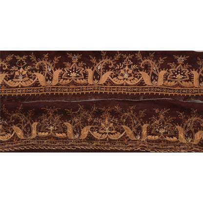 Sanskriti Vintage Sari Border Hand Embroidered 1 Yd Trim Sewing Brown Craft Lace