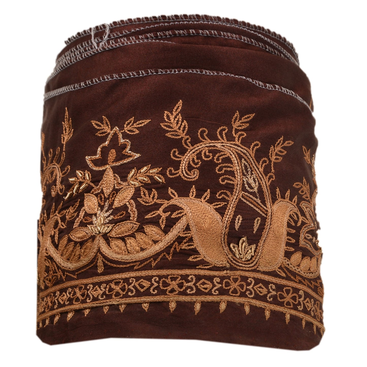 Sanskriti Vintage Sari Border Hand Embroidered 1 Yd Trim Sewing Brown Craft Lace