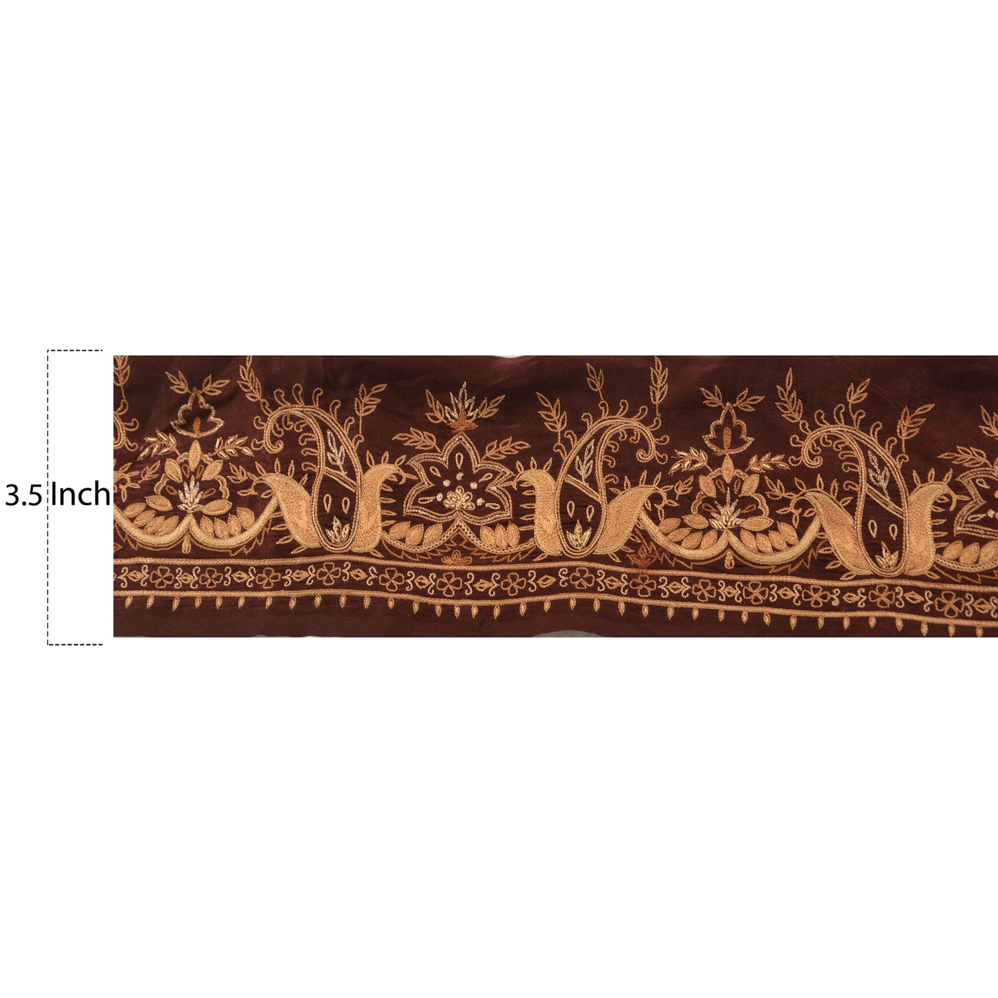 Sanskriti Vintage Sari Border Hand Embroidered 1 Yd Trim Sewing Brown Craft Lace