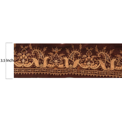 Sanskriti Vintage Sari Border Hand Embroidered 1 Yd Trim Sewing Brown Craft Lace