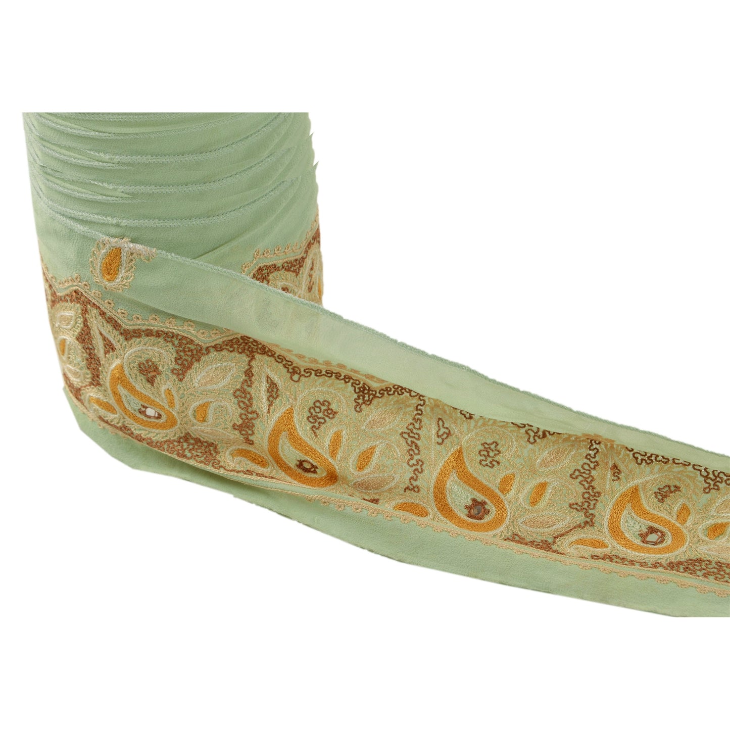 Sanskriti Vintage Sari Border Hand Embroidered 1 Yd Trim Sewing Green Craft Lace