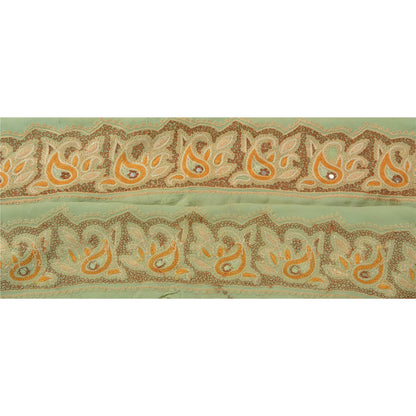 Sanskriti Vintage Sari Border Hand Embroidered 1 Yd Trim Sewing Green Craft Lace