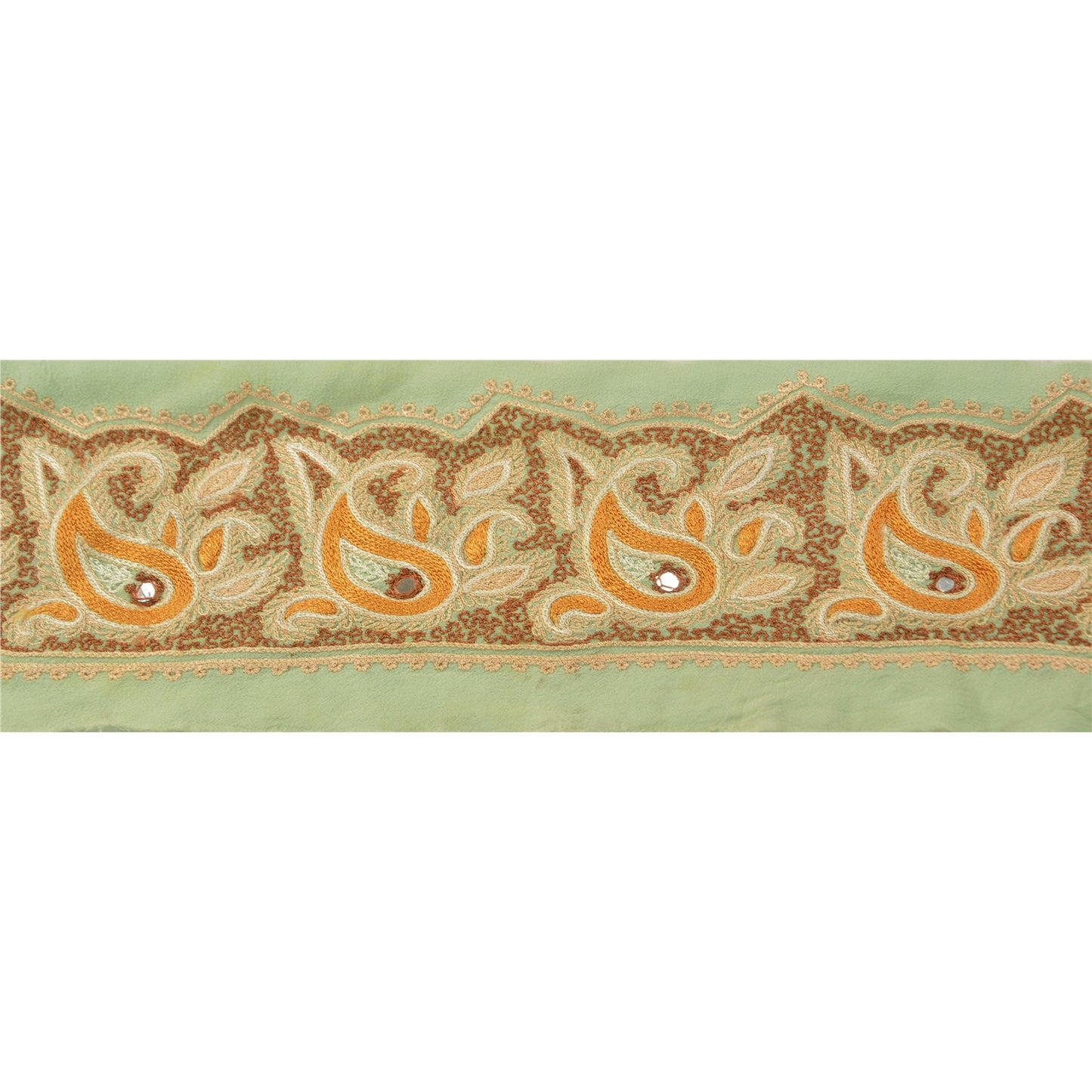 Sanskriti Vintage Sari Border Hand Embroidered 1 Yd Trim Sewing Green Craft Lace