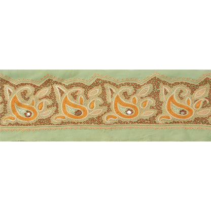 Sanskriti Vintage Sari Border Hand Embroidered 1 Yd Trim Sewing Green Craft Lace
