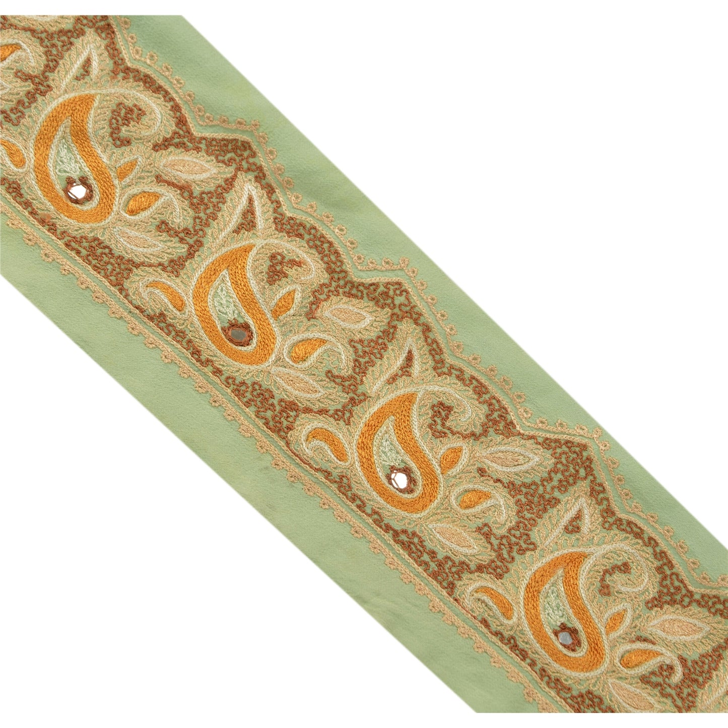 Sanskriti Vintage Sari Border Hand Embroidered 1 Yd Trim Sewing Green Craft Lace