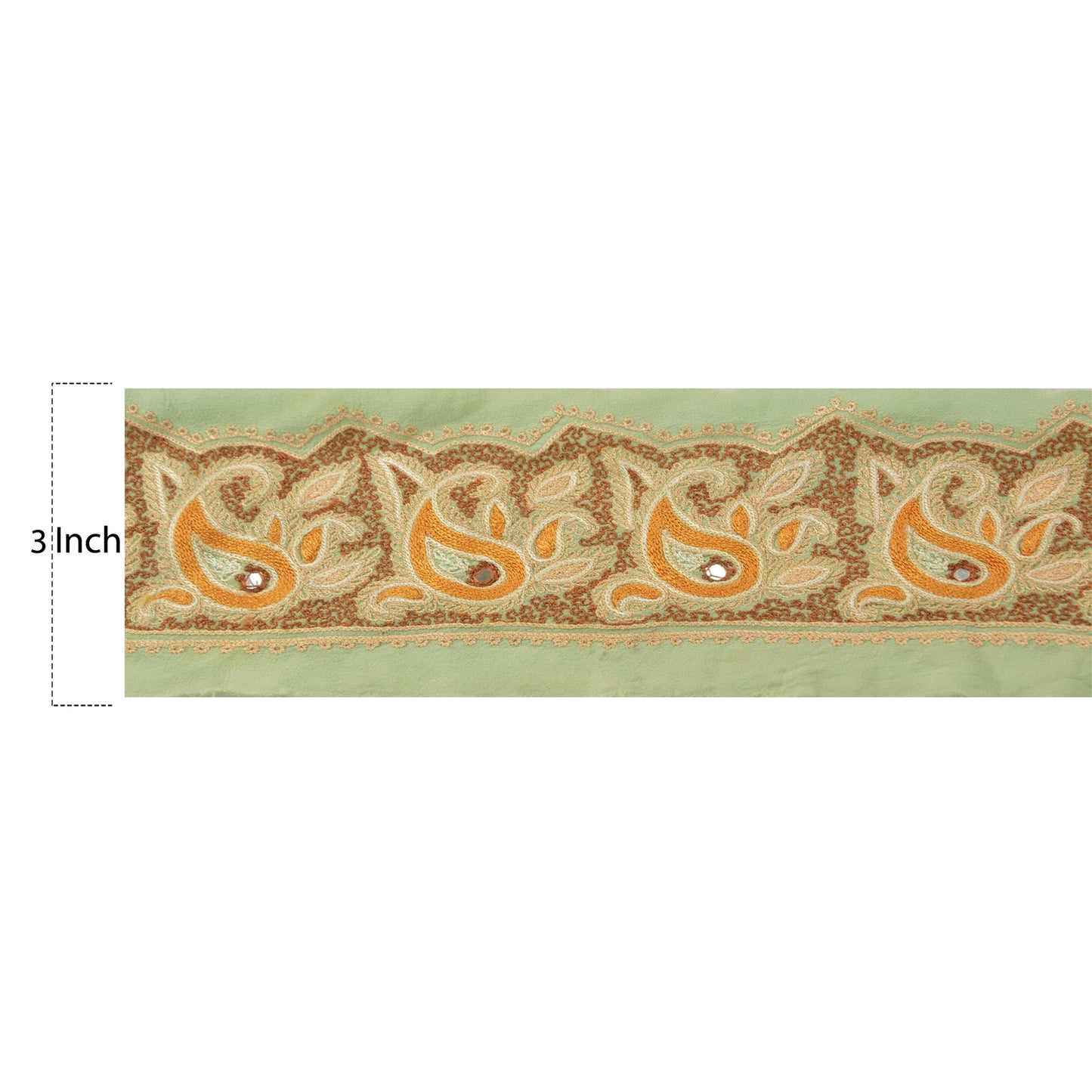 Sanskriti Vintage Sari Border Hand Embroidered 1 Yd Trim Sewing Green Craft Lace