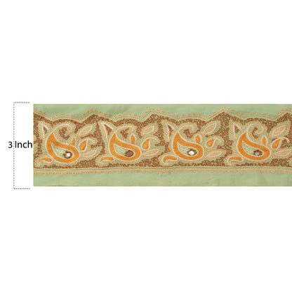 Sanskriti Vintage Sari Border Hand Embroidered 1 Yd Trim Sewing Green Craft Lace