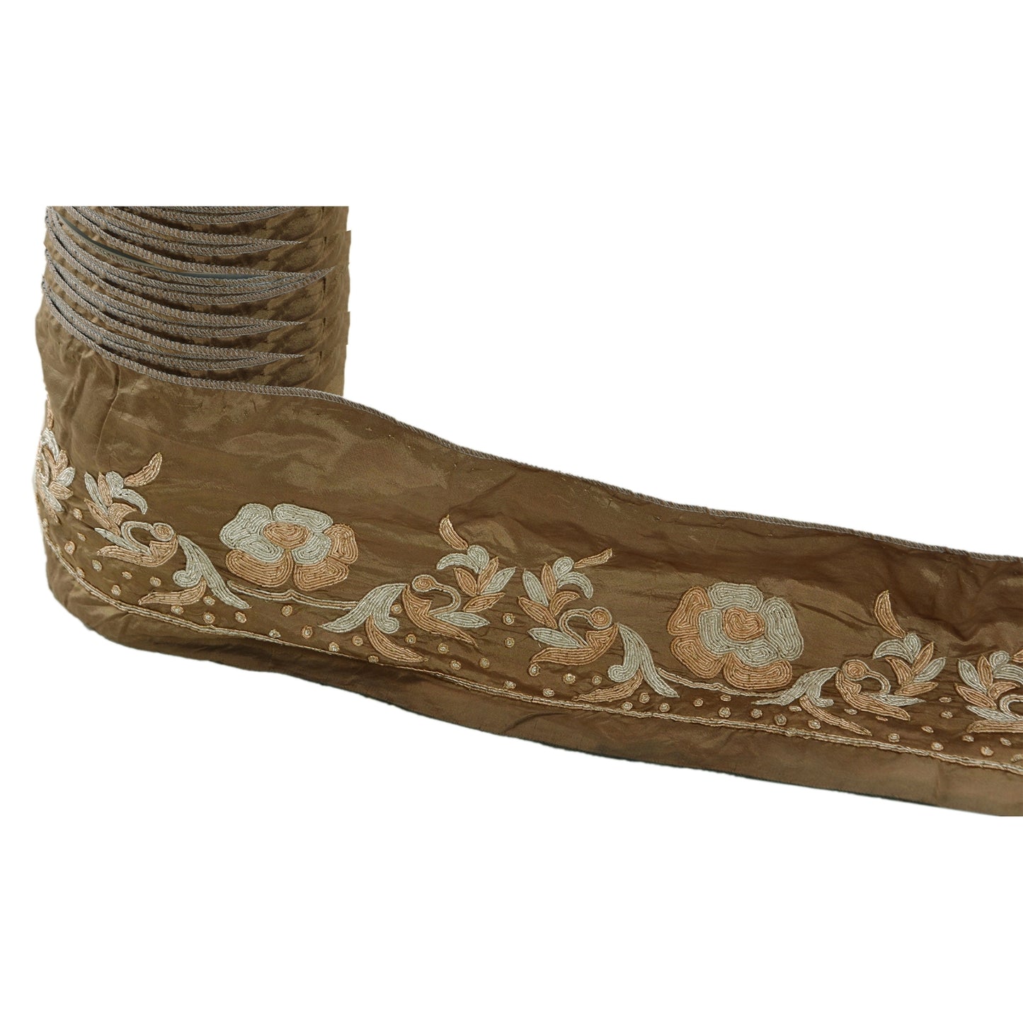 Sanskriti Vintage Sari Border Hand Embroidered 1 Yd Trim Sewing Green Craft Lace