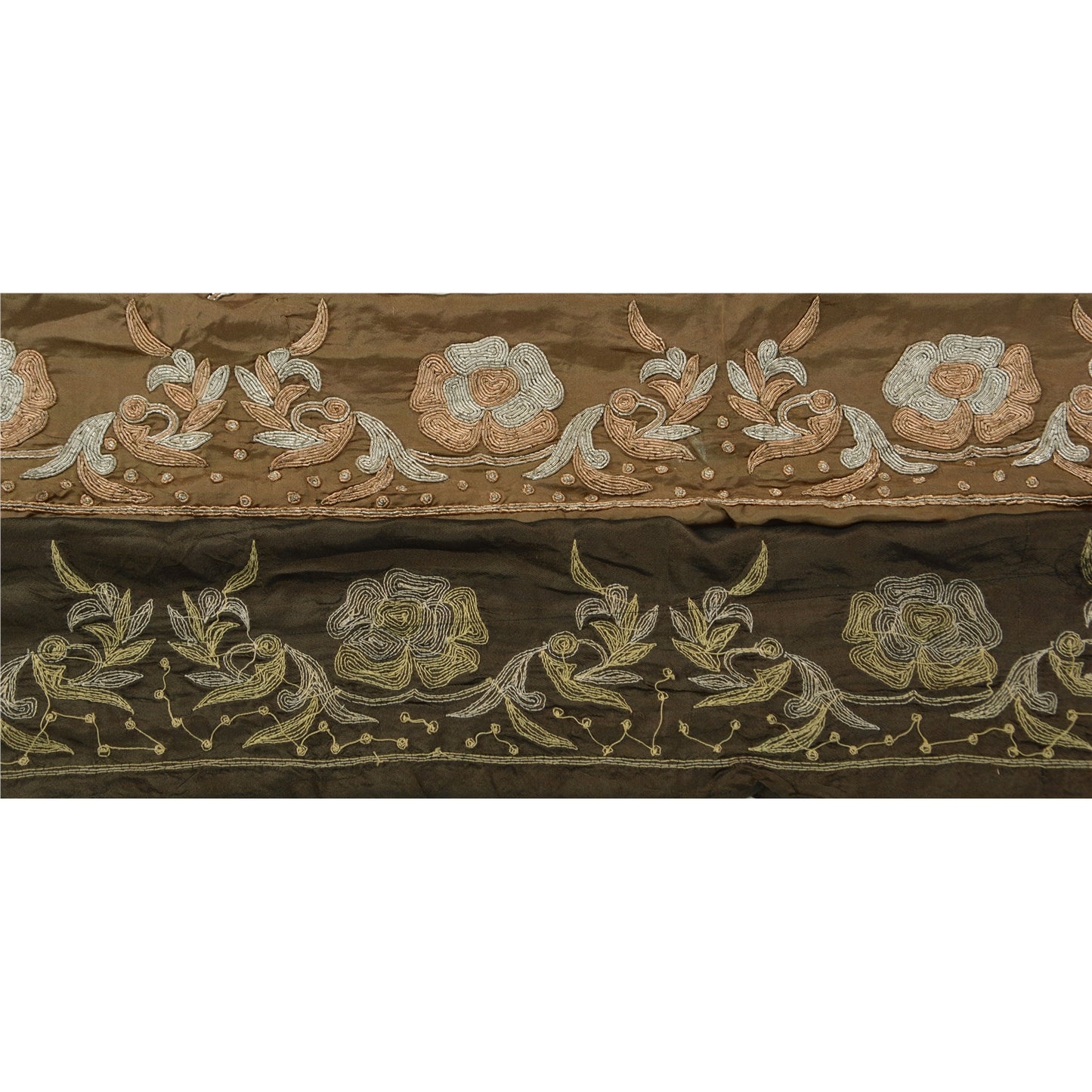 Sanskriti Vintage Sari Border Hand Embroidered 1 Yd Trim Sewing Green Craft Lace