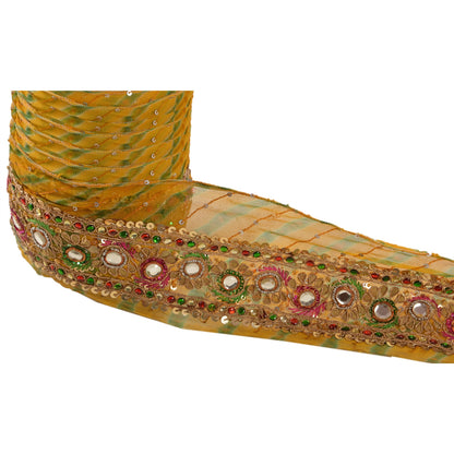 Sanskriti Vintage Sari Border Hand Beaded Leheria 1 Yd Trim Sewing Yellow Lace