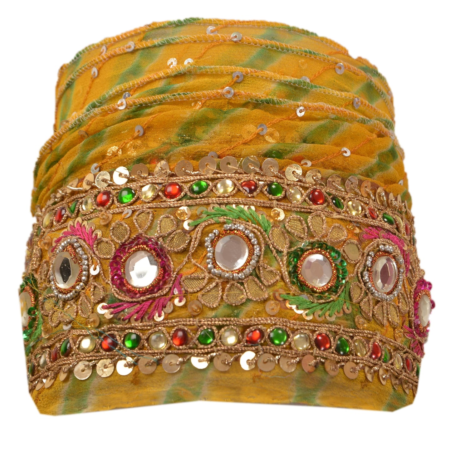 Sanskriti Vintage Sari Border Hand Beaded Leheria 1 Yd Trim Sewing Yellow Lace