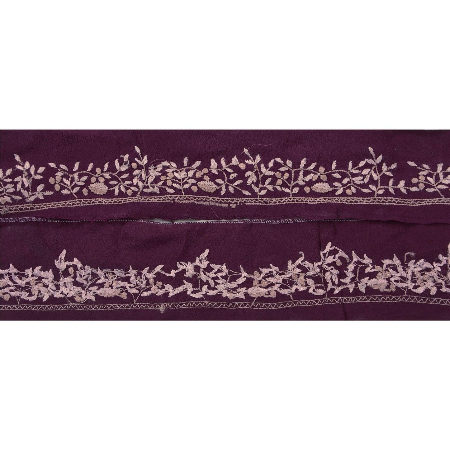 Sanskriti Vintage Sari Border Hand Embroidered 1Yd Craft Trim Ribbon Purple Lace