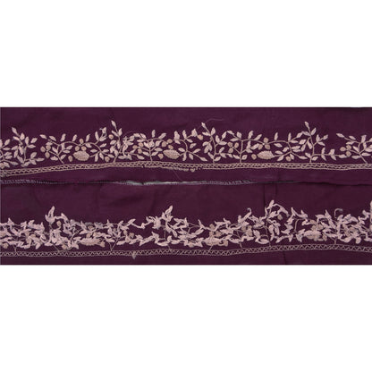 Sanskriti Vintage Sari Border Hand Embroidered 1Yd Craft Trim Ribbon Purple Lace